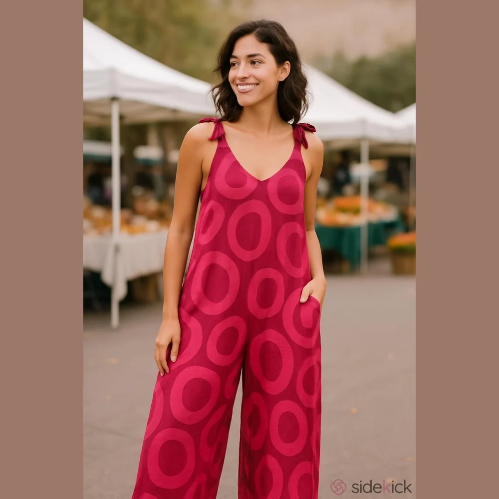 Pure Italian Linen Strawberry Pink Jumpsuit Overall - Picture 1 of 5
